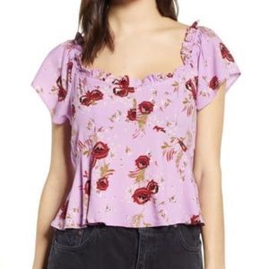 NWT Row A Purple Floral Blouse Cropped Peplum